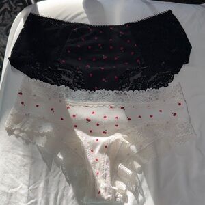 PINK Victoria's Secret Lace Bikini Panty Set - Black & Cream with Cherry Print